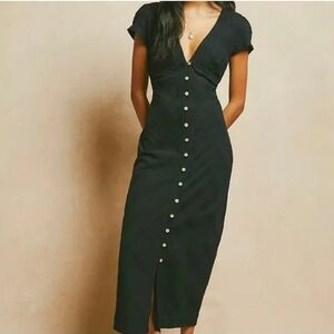 Free People New In Town Midi Linen Dress Black Size XS